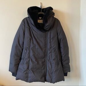 Soia & Kyo - Brushed Grey Down Slim Fit Faux Fur Hood Winter Jacket (Large)